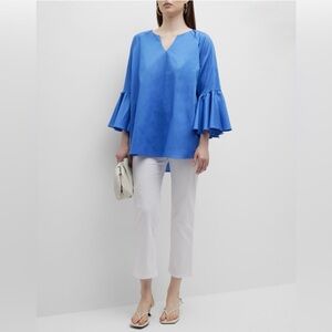 Harshman Plus Size Zenaida Bell-Sleeve Cotton Blouse indigo Blue NWT SZ 3X